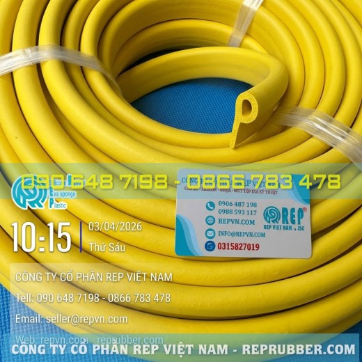 Yellow porous silicone rubber gasket with P-shaped seal, manufactured to specifications