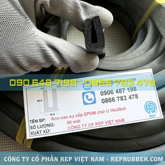 EPDM U-shaped foam rubber gasket 16x28x5