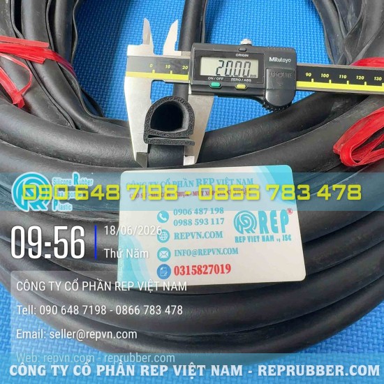 Soft, lightweight EPDM foam rubber seal (E-profile, 20x19x2 mm) that fits snugly into the installation gap